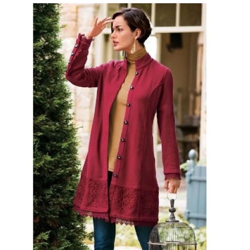 Soft surroundings Chelsea red lace jacket